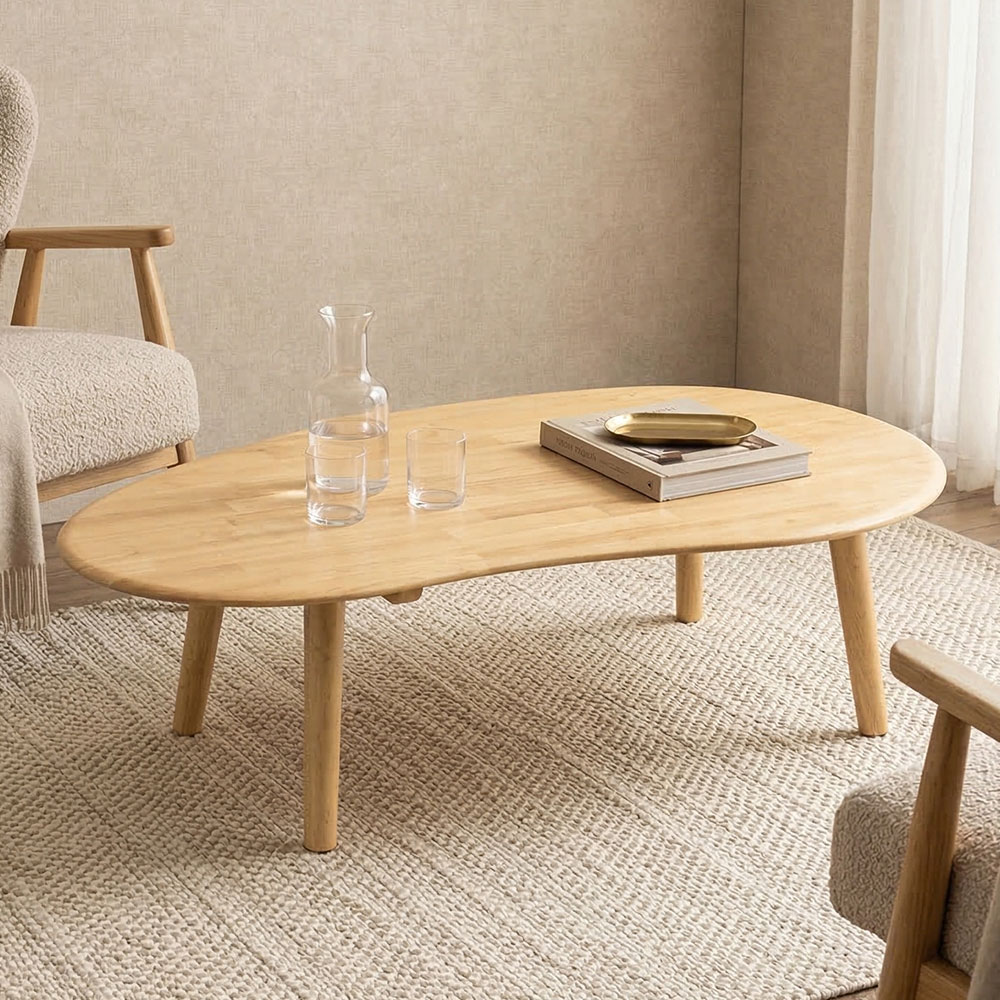 ナチュラルラバーウッド無垢ローテーブル センターテーブル