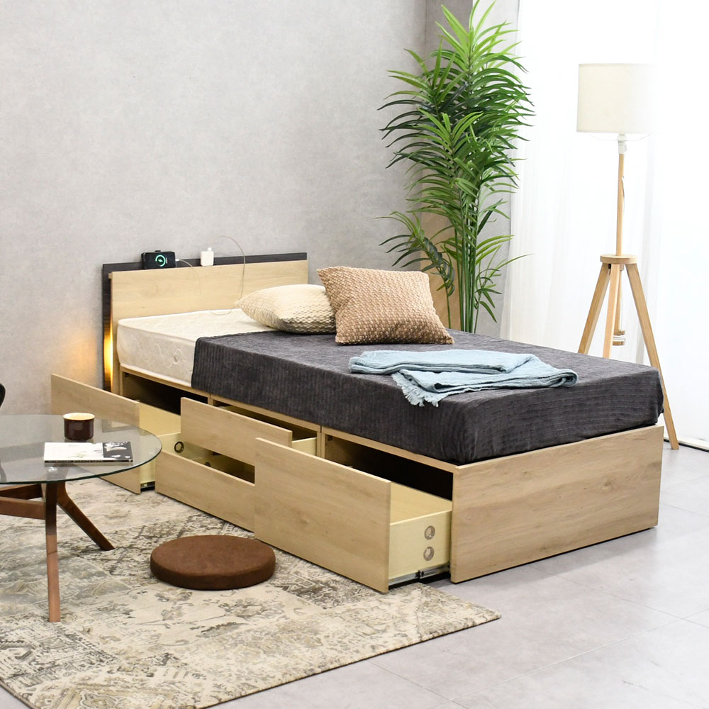 タンス並みの収納力引き出しチェストベッド シングル セミダブルサイズをご用意