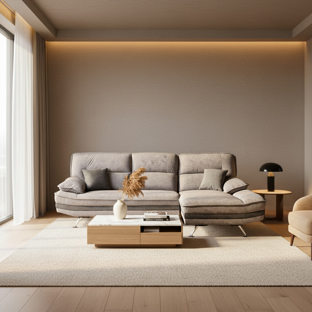 カウチソファ L字ソファ スムーステック ファブリック 布製 撥水 240cm