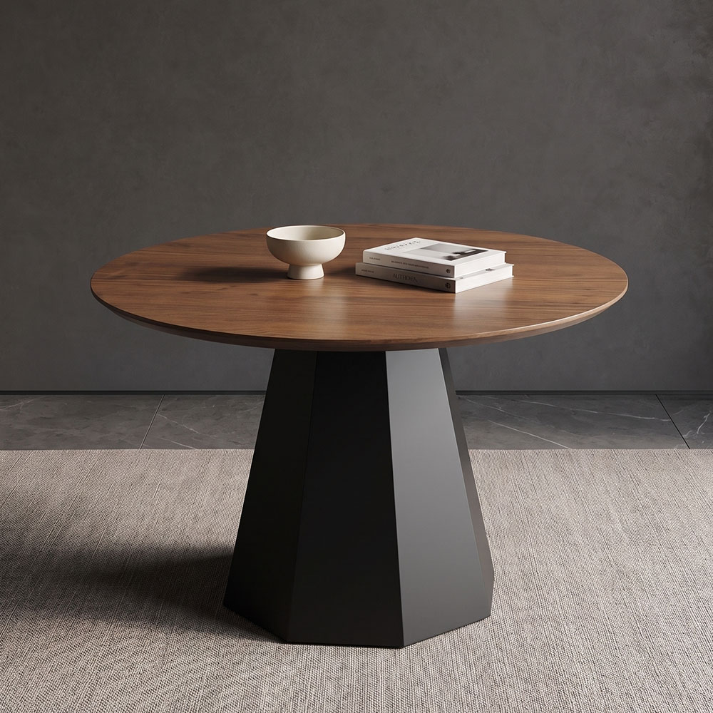 ウォールナット突板 円形ダイニングテーブル 幅110cm 六角形脚