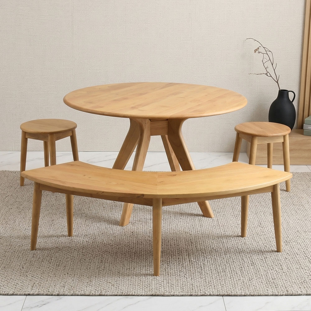 アルダー無垢材 ラウンドダイニングテーブル 110cm ダイニング4点セット