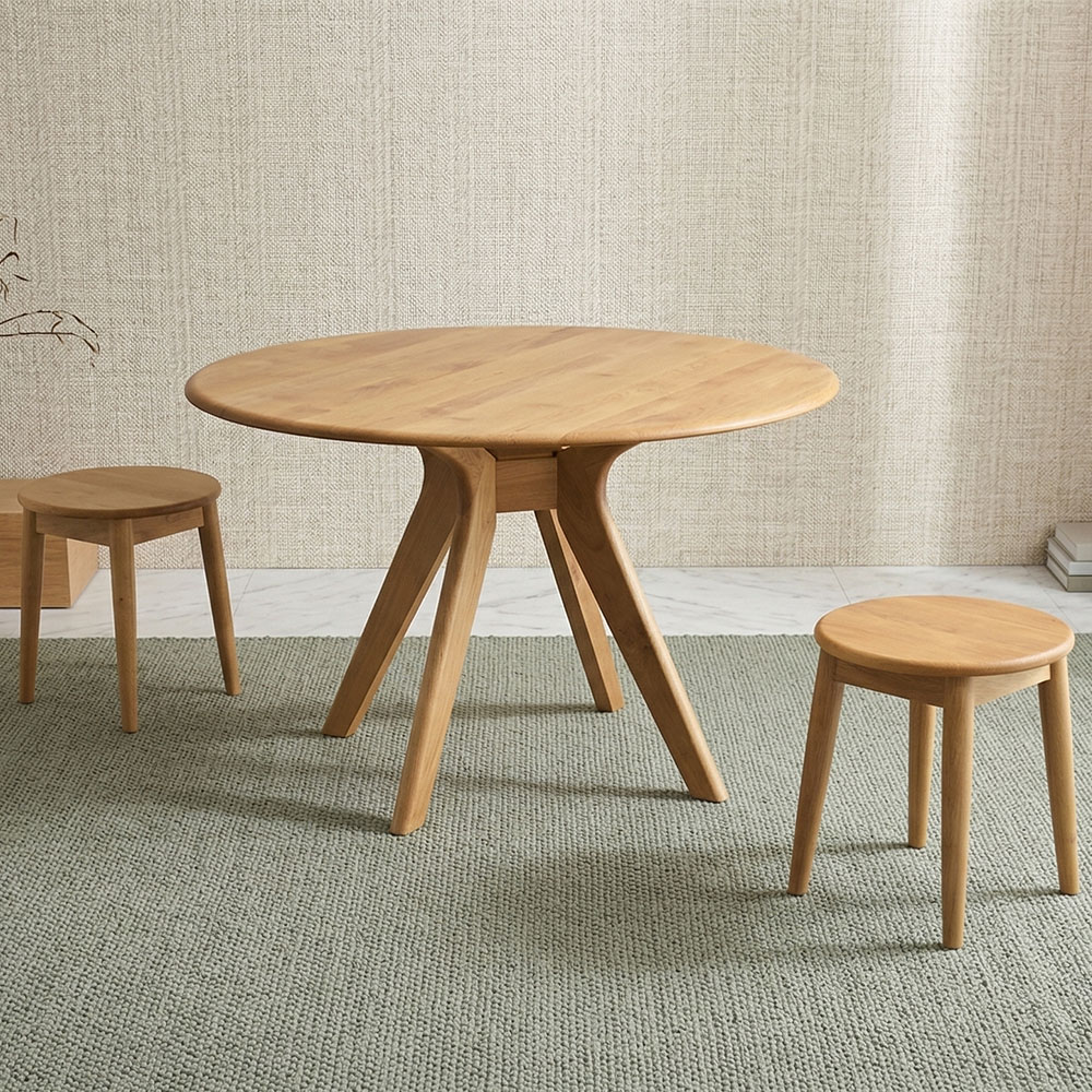 アルダー無垢材 ラウンドダイニングテーブル 110cm ダイニング3点セット