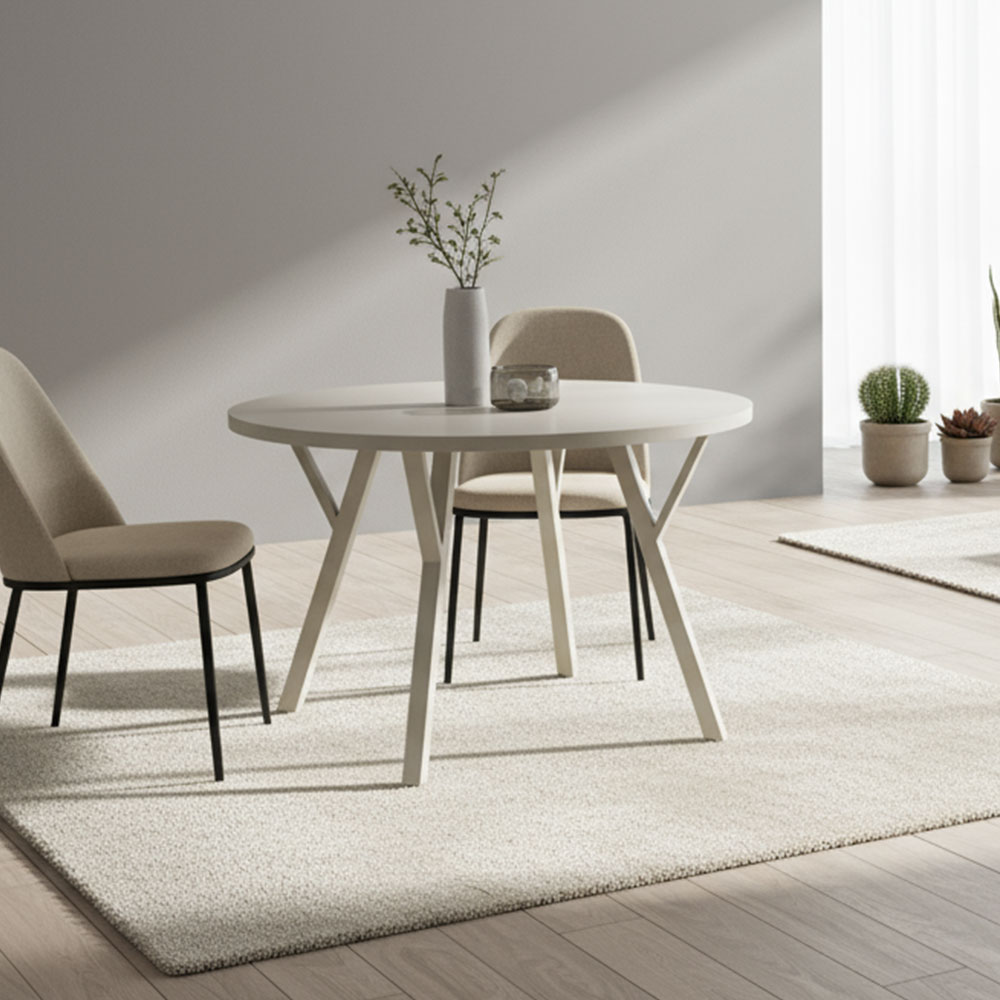 【当店限定モデル】汚れや傷に強い円形110cm幅のラウンドダイニングテーブル 丸形 ホワイトウッド メラミン アイボリー グレージュ