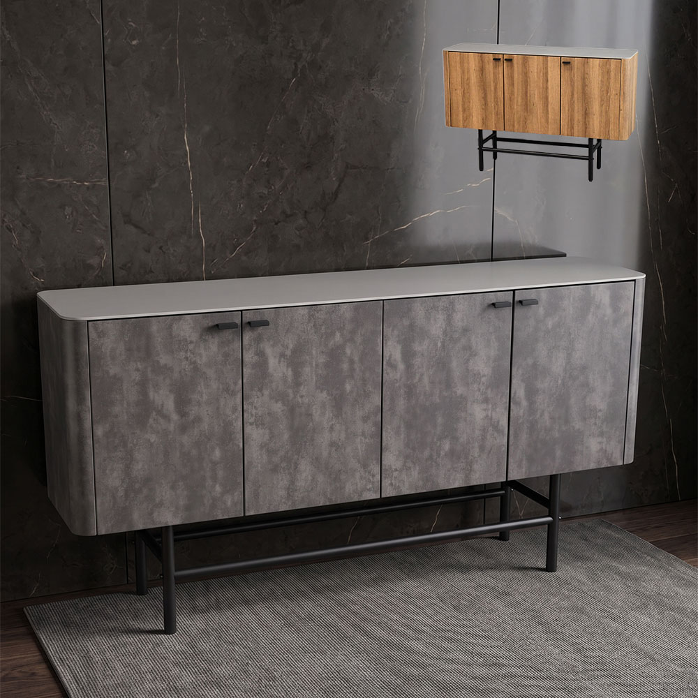 セラミック天板 サイドボード 幅150cm グレー スチール脚