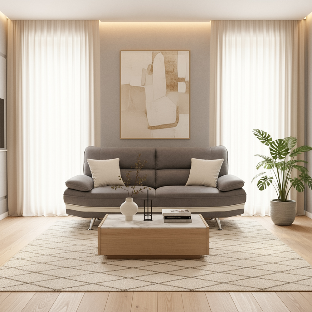 傷に強い素材の3人掛けソファ おしゃれ 脚付き グレー レザー