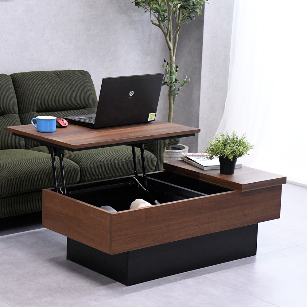 【1本限定】リフトテーブル 昇降テーブル 昇降式テーブル コンパクト ローテーブル 収納 テーブル 高さ調節 センターテーブル 幅90 リフティングテーブル ガス圧 テレワーク デスク リビングテーブル ローデスク ブラウン