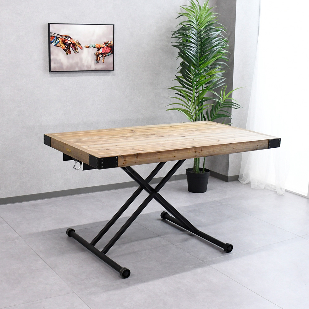 【1本限定】 昇降テーブル 昇降式 テーブル 140 リサイクルウッド リフティングテーブル 長方形 デスク アウトレット家具 格安 激安 アウトレット F0718B