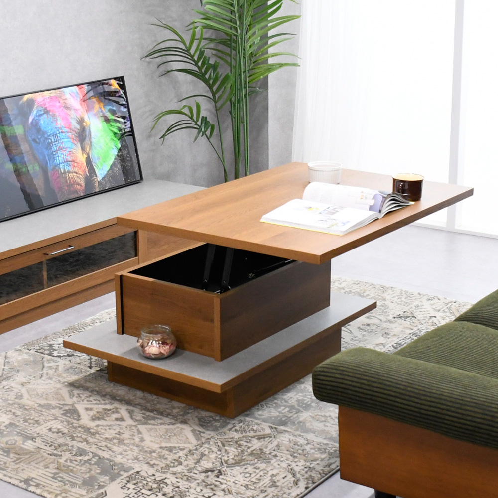 【1本限定】リフトテーブル 昇降テーブル 昇降式テーブル コンパクト ローテーブル 収納 テーブル 高さ調節 センターテーブル 幅90 リフティングテーブル ガス圧 テレワーク デスク リビングテーブル ローデスク ブラウン