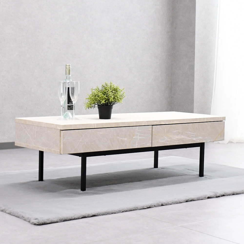 【1本限定】テーブル センターテーブル ローテーブル おしゃれ 120cm 半完成品 国産 コーヒーテーブル 引き出し 収納付き 大理石柄 ホワイト ブラック スチール脚 シンプル 日本製 在宅 リモートワーク