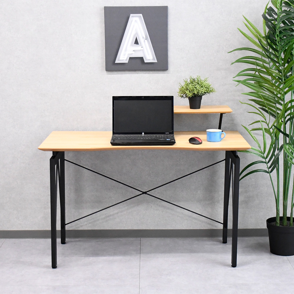 【1本限定】 デスク パソコンデスク 小棚付き オーク 木製 アイアン アウトレット家具 アウトレット 家具 激安 通販 格安 F0507C