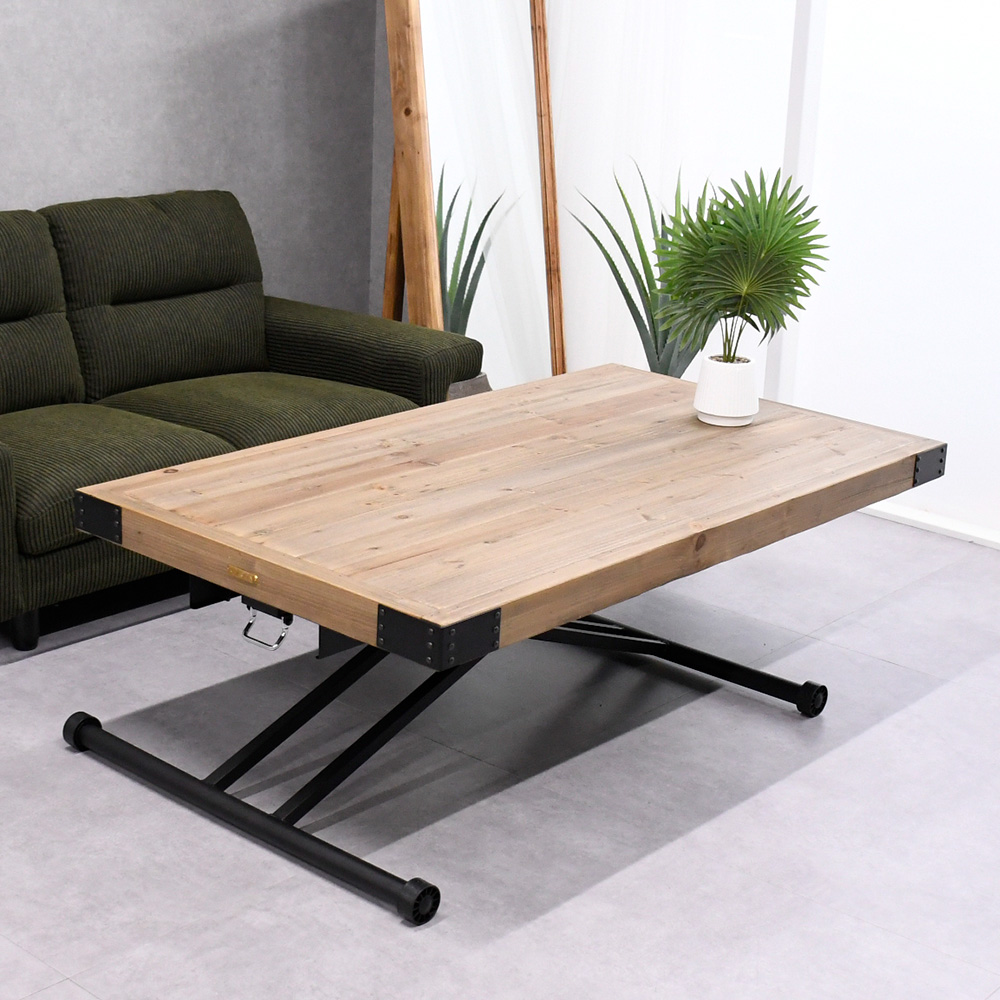 海外の約80年前のパイン古木無垢を使用した昇降式テーブル 140cm FH25E