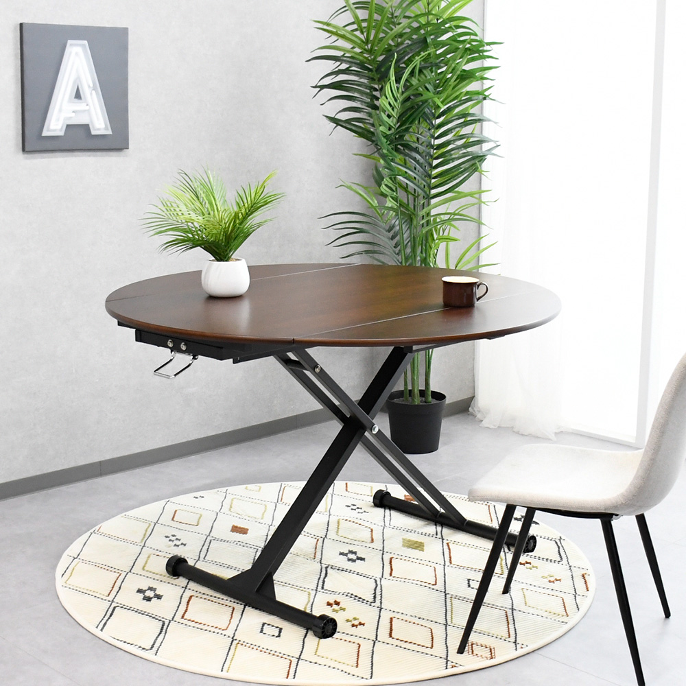 【新品アウトレット】 3WAY昇降式伸長テーブル 120cm 丸 半円 楕円 FI25A