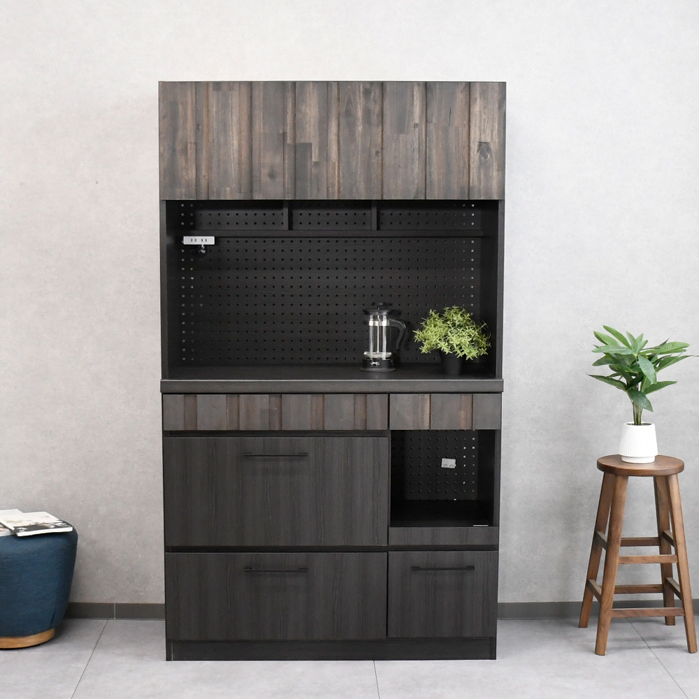 【アウトレット商品】 アカシア無垢105cm幅国産半完成品キッチンボード 食器棚