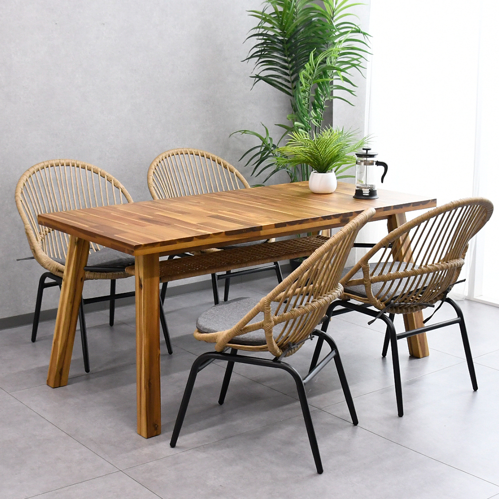 【アウトレット商品】 アジアンリゾートスタイルダイニングテーブル5点セット