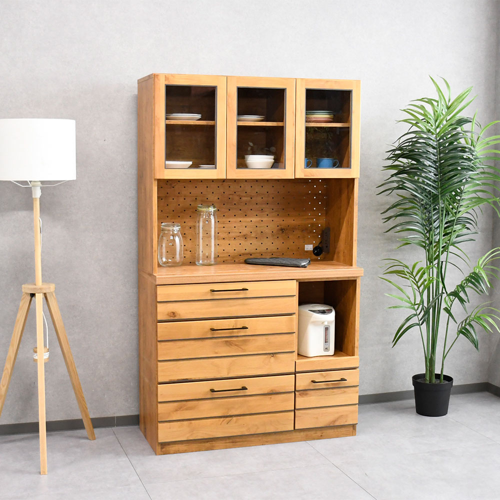 新品アウトレット商品】アルダー材食器棚105cm幅キッチンボード 日本製