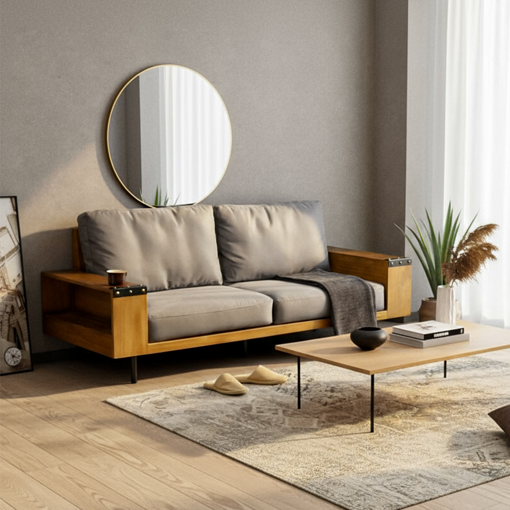 訳あり アウトレット 開梱設置サービス付き オーク無垢材３人掛けソファ（166） 訳あり アウトレット 開梱設置サービス付き オーク無垢材3人掛け