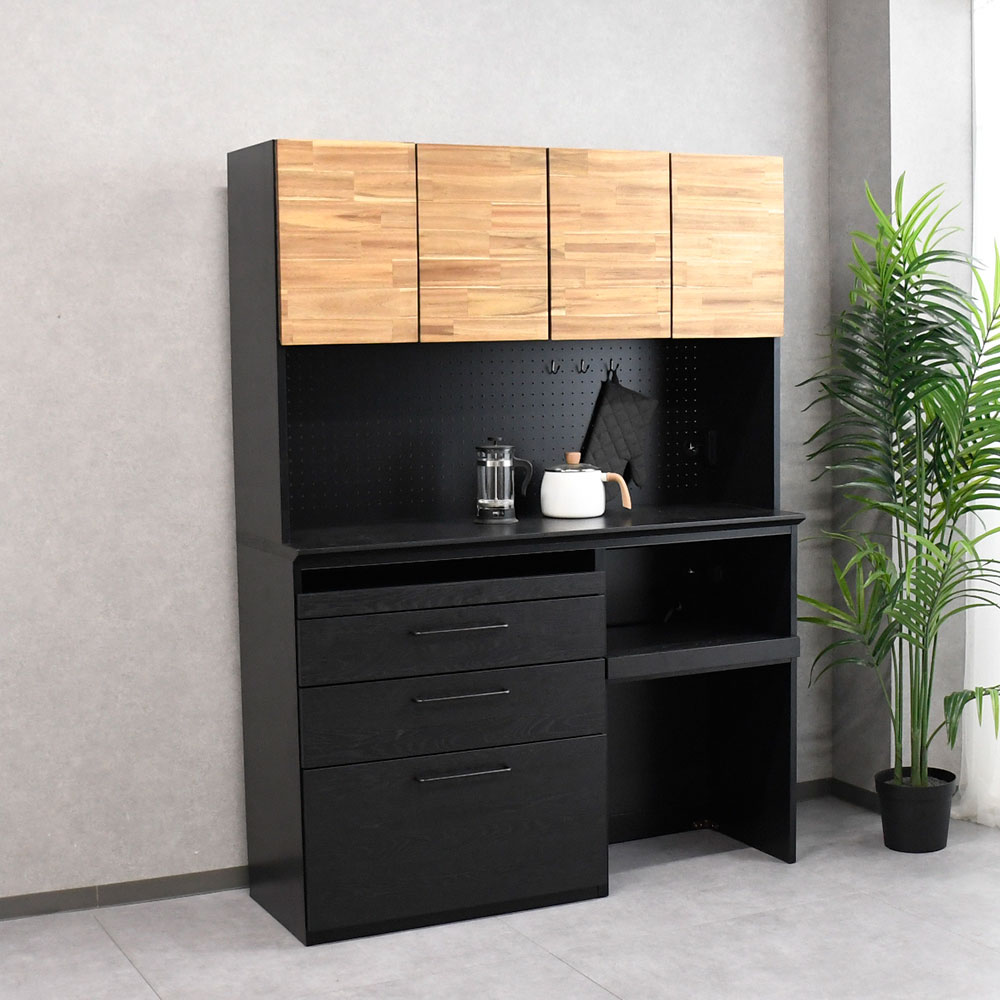 【アウトレット】 140cm幅アカシア無垢材キッチンボード 食器棚