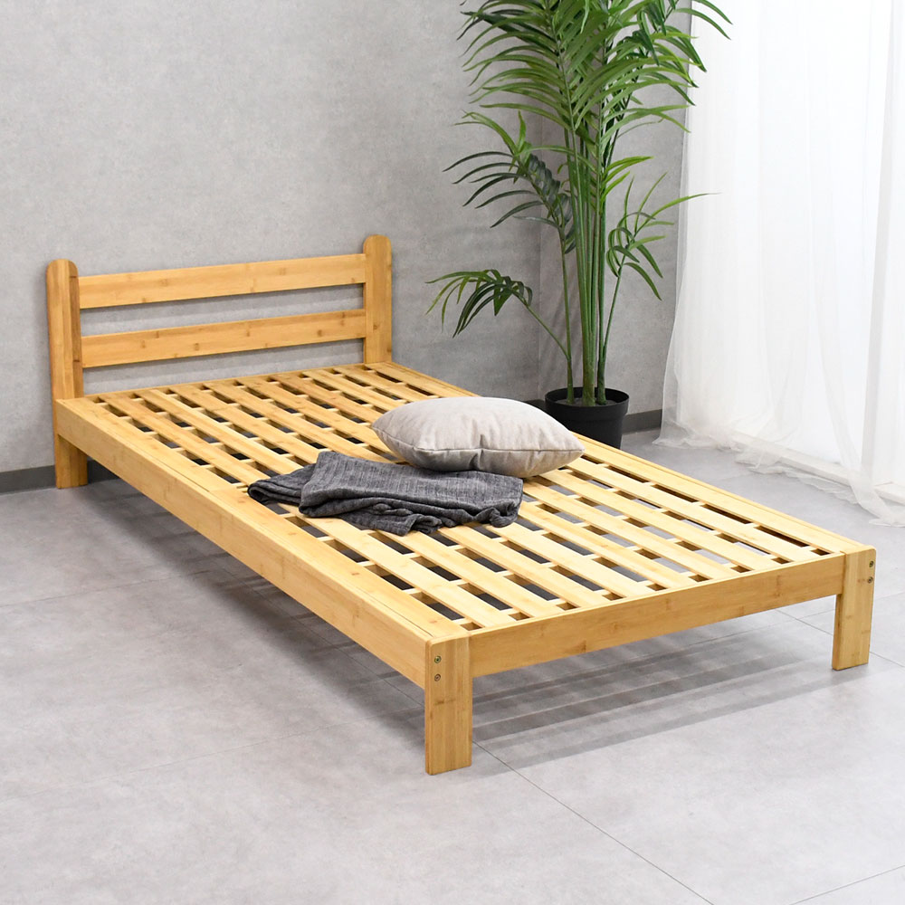 竹無垢の頑丈なシングルベッド 宮付き コンセント付き 木製 シンプル すのこベッド おしゃれ SDGs エコ素材 mobler