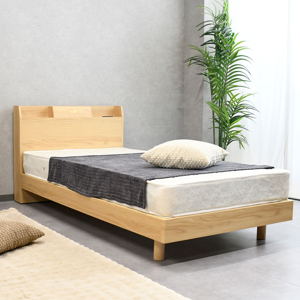 ベッド 目覚まし機能付き シングル ベット セミダブル 温度計付き すのこベッド シングルベッド セミダブルベッド 照明付き コンセント付き