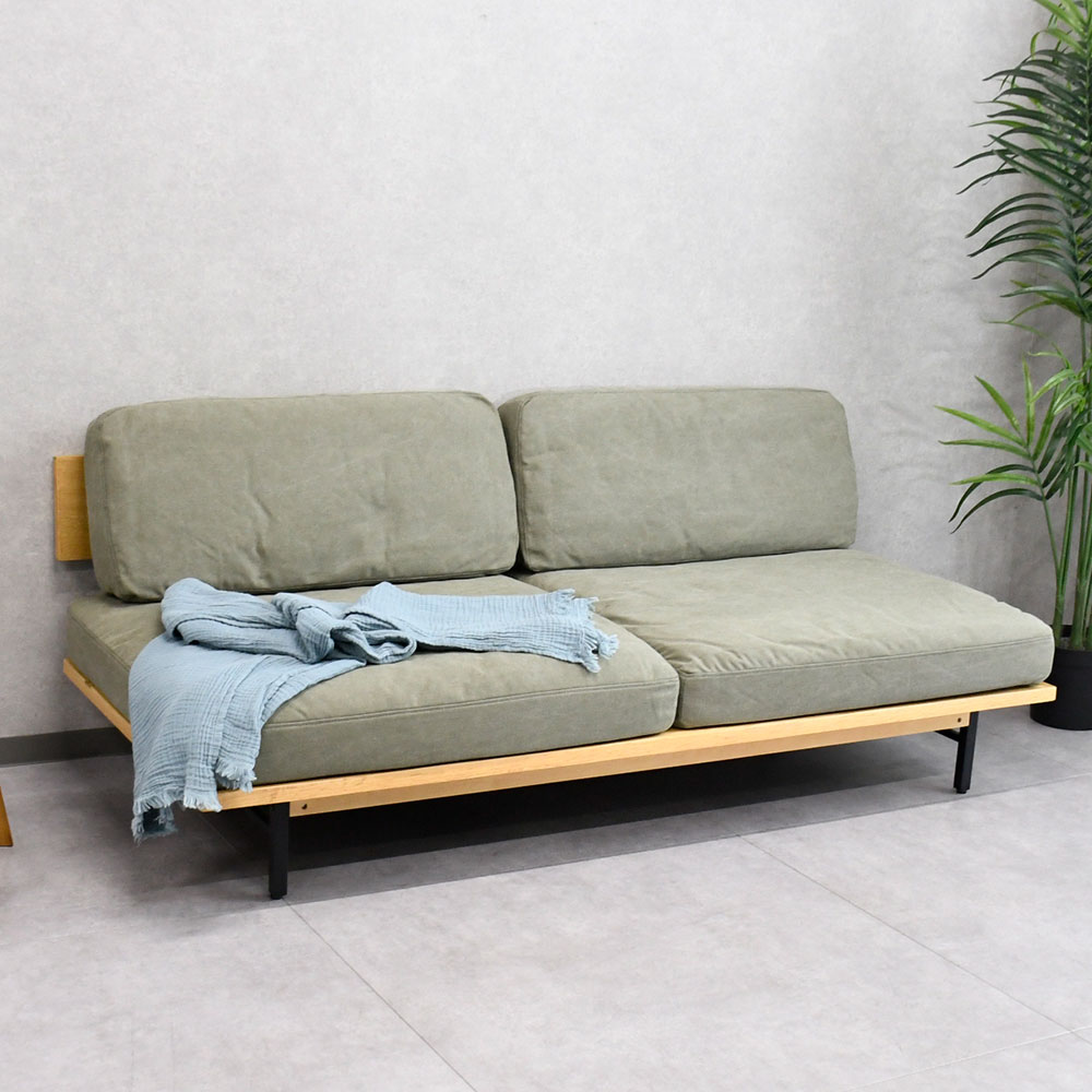 【新品】おしゃれ　二人掛けソファ　アウトレット 新品アウトレット】帆布＆オーク突板3人掛けソファ 3人用 FI22A mobler