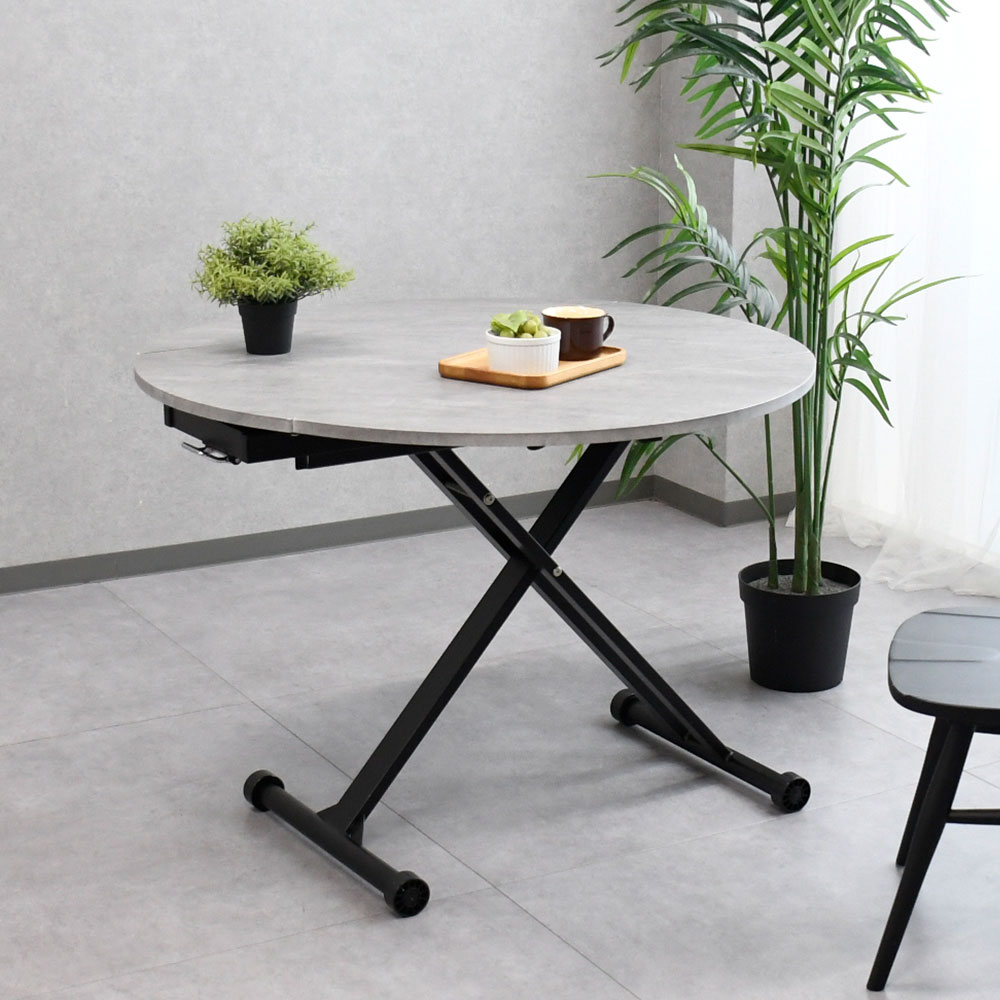 【新品アウトレット】  3wayモルタルデザイン100cm幅昇降式テーブル FI24H