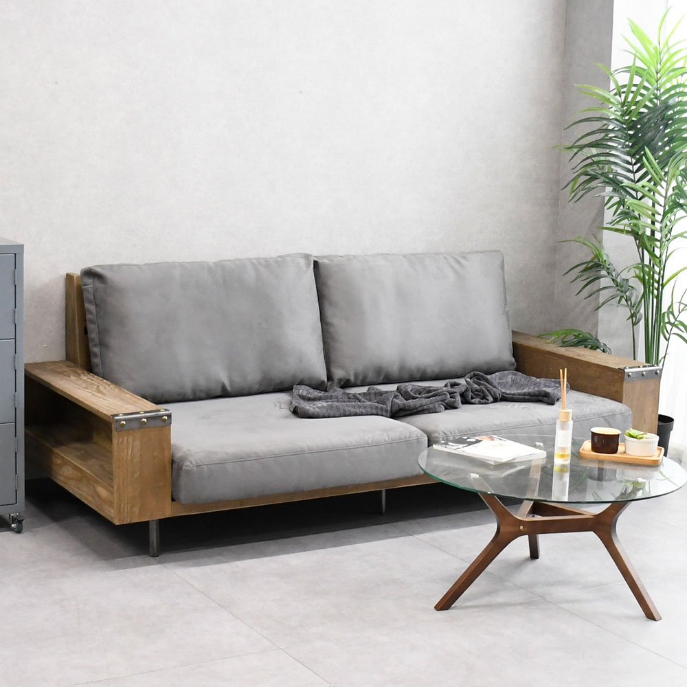 新品アウトレット】座面が広い北欧ヴィンテージレザーファブリック3人