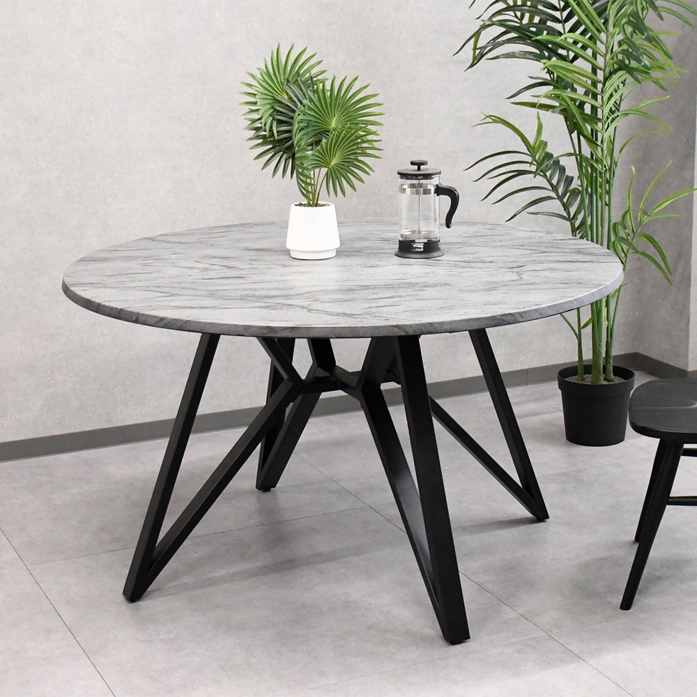 新品アウトレット】126cm幅のモルタルデザイン大型ダイニング丸型