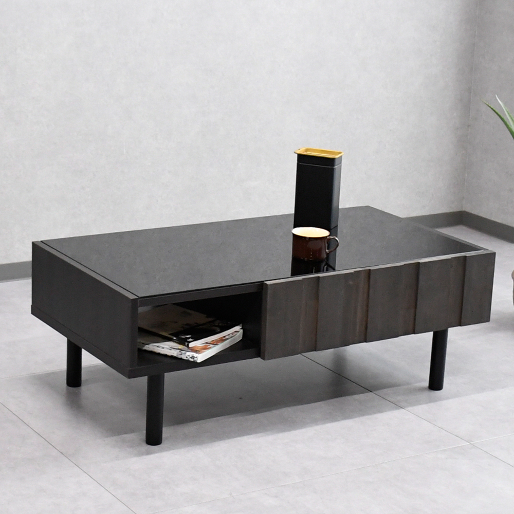 【新品アウトレット商品】 国産 センターテーブル 105cm アカシア無垢 強化ガラス OK11A