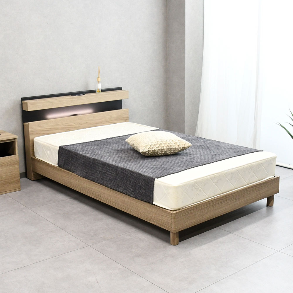 ワイヤレス充電機能LED照明コンセント付きベッド シングル セミダブル ダブル