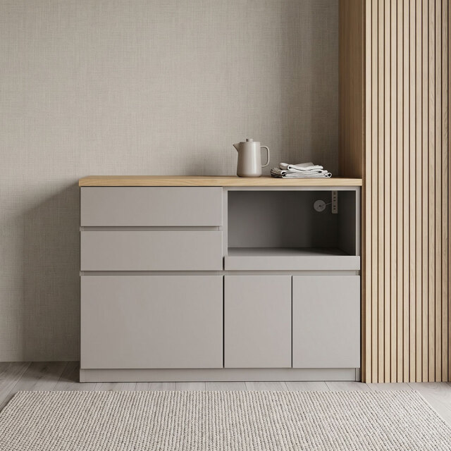 国産完成品オーク突板120cm幅キッチンカウンター 木製 PF17B [アウトレット:傷と汚れ]