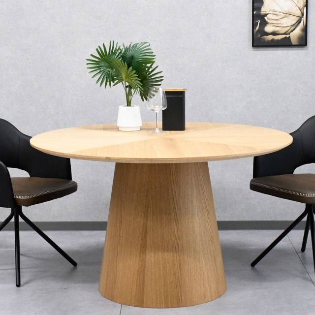 ヘリンボーン120cm幅丸形ダイニングテーブル [アウトレット:突板剥がれ3cm]