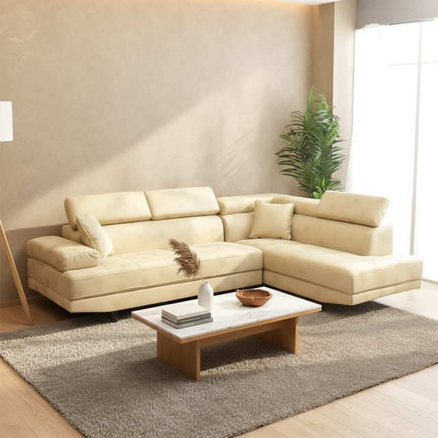 傷に強いレザーファブリック ポケットコイル入り カウチソファ L字ソファ アルプス