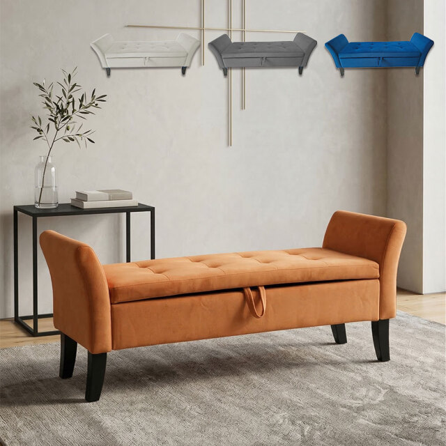 スエード風収納付きベンチ 幅130cm 椅子