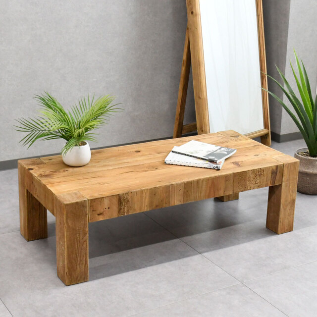 北欧ナチュラルスタイル古木リサイクルパイン117cm幅ローテーブル センターテーブル