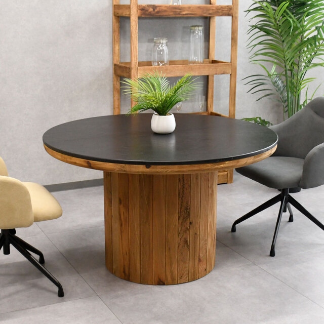 北欧ナチュラルスタイル古木リサイクルパイン120cm幅ダイニングテーブル 丸型 円形