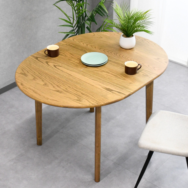 丸にも楕円にもなるダイニングテーブル 伸長式 アッシュ突板 120cm 丸 北欧 OD8B [アウトレット:撮影品]
