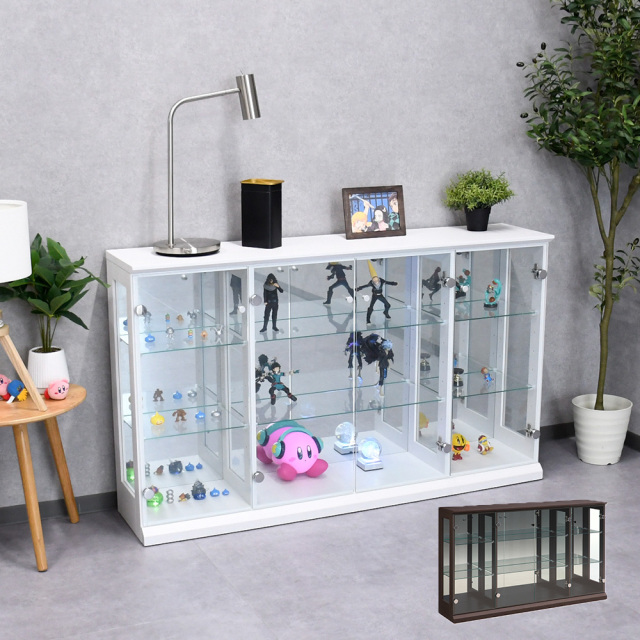 新品】4段ワイド白｜ガラスコレクションケース｜大人の