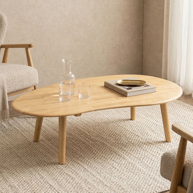 ナチュラルラバーウッド無垢ローテーブル センターテーブル