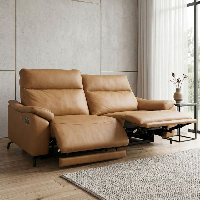 Bluetoothスピーカー付き レザーファブリックリクライニングソファ 幅197cm