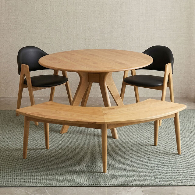 アルダー無垢材 ラウンドダイニングテーブル 110cm ダイニング4点セット 半円ベンチ 140cm