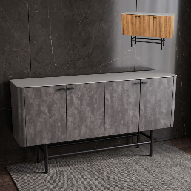 セラミック天板 サイドボード 幅150cm グレー スチール脚