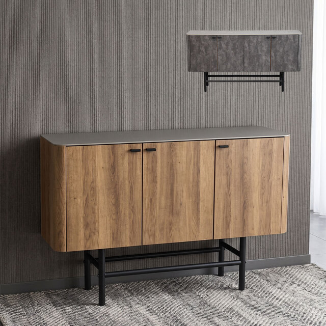 セラミック天板 オーク調サイドボード 幅120cm