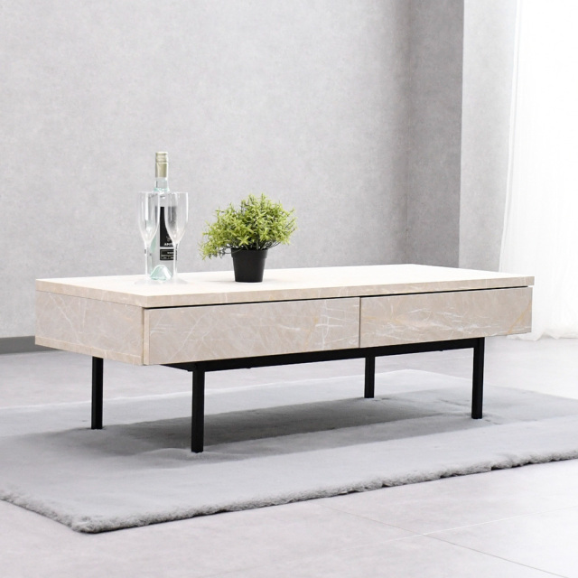 【1本限定】テーブル センターテーブル ローテーブル おしゃれ 120cm 半完成品 国産 コーヒーテーブル 引き出し 収納付き 大理石柄 ホワイト ブラック スチール脚 シンプル 日本製 在宅 リモートワーク