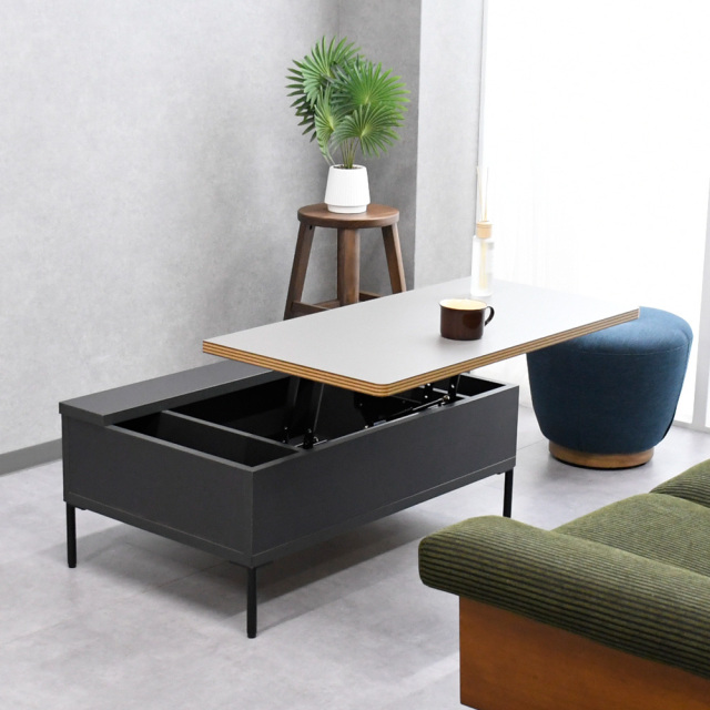 日本製のリフトアップテーブル 昇降式テーブル 90cm コンパクト ソファテーブル 国産 収納付き mobler 通販 格安
