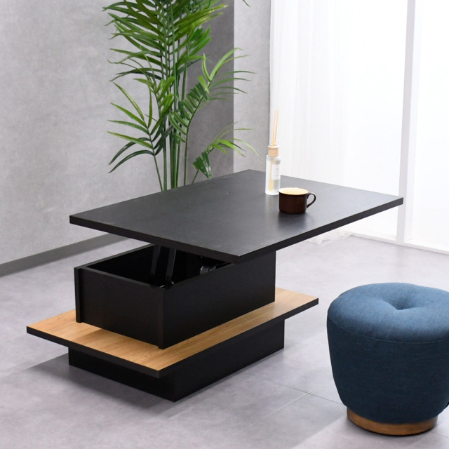 【新品アウトレット】昇降テーブル コンパクト ローテーブル 収納 高さ調節 センターテーブル 幅90 リフティングテーブル リビングテーブル ローデスク OJ23E