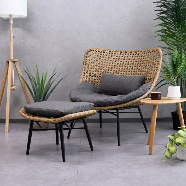 【新品アウトレット】雨ざらしで使用が可能なアジアンリゾートパーソナルチェア ガーデンソファ 一人掛け スツール付き OL19C