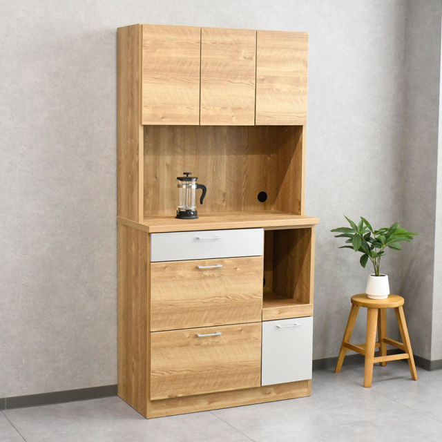 【アウトレット商品】 国産半完成品90cm幅キッチンボード 食器棚