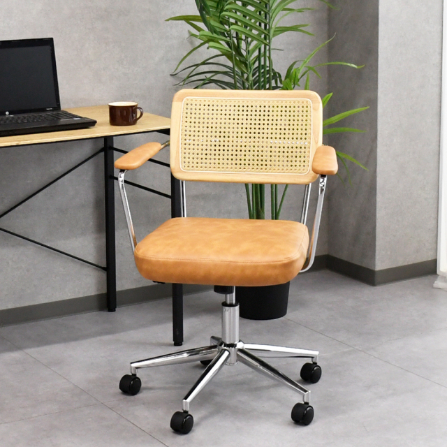 【アウトレット商品】 ラタン調 回転昇降オフィスチェア