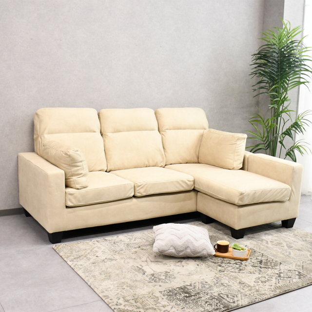 【アウトレット商品】 レザーファブリックカウチソファ 3人掛け