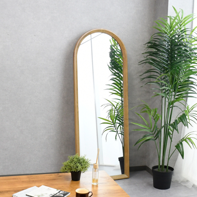 【アウトレット商品】鏡 全身 北欧 大型 160cm 60cm オーク 無垢 鏡 壁掛け スタンド 姿見鏡 全身鏡 アーチ形 ミラー 立て掛け 玄関かがみ 飛散防止加工 インテリア おしゃれ FE12K